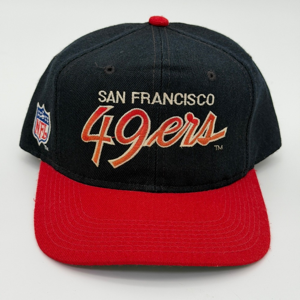 San Francisco 49ers Hat Mens Vintage 90s Style Snapback‎ NFL Black Red Flat Brim